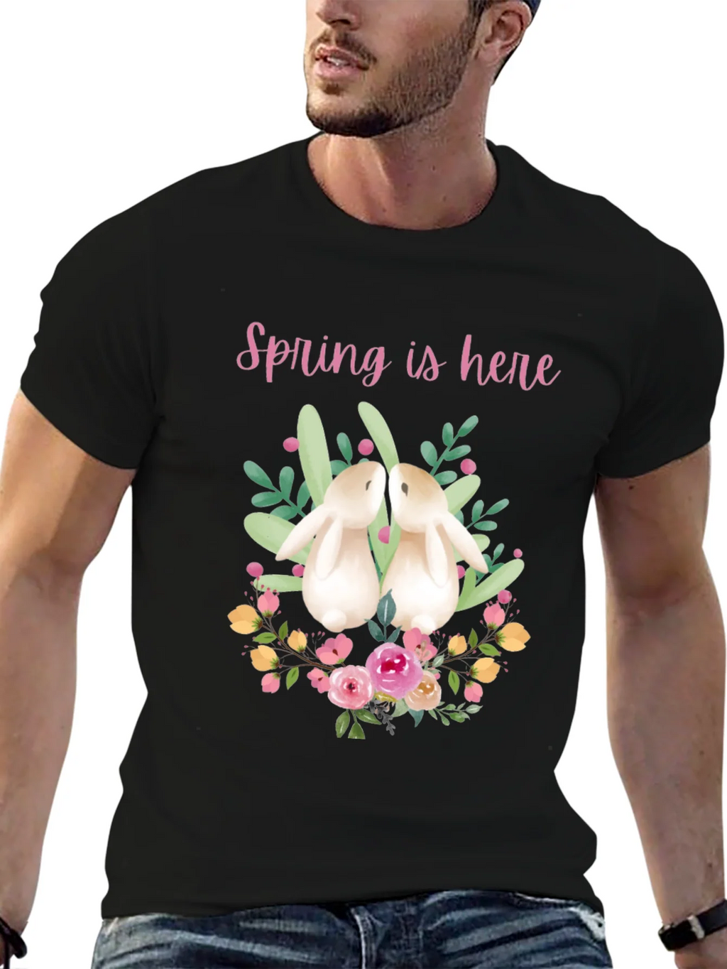 Spring is Here Easter Bunny Graphic Tee
