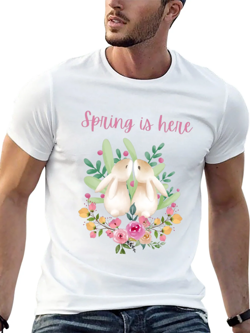 Spring is Here Easter Bunny Graphic Tee
