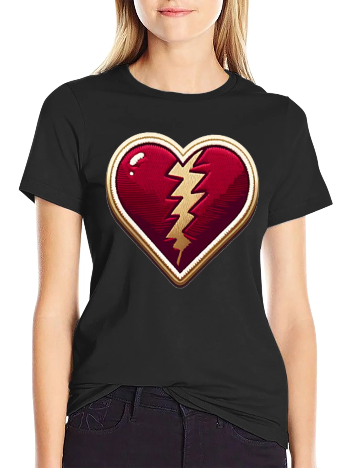 Broken Heart Lightning Bolt Graphic Tee - Stylish Comfort