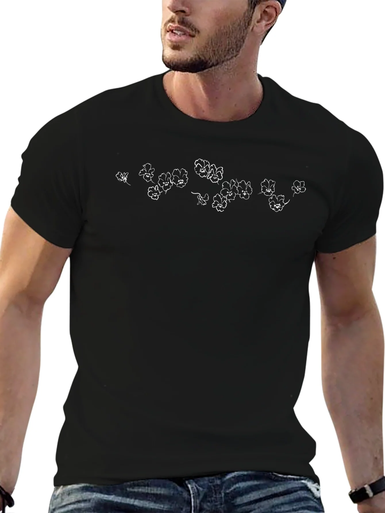 Black Floral Print T-Shirt - Casual Wear