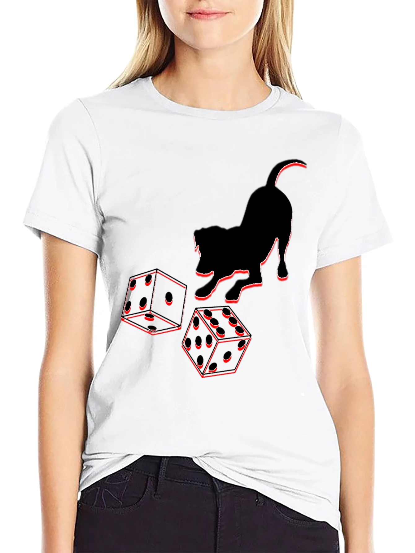 Dice & Cat Graphic Tee - Playful Style