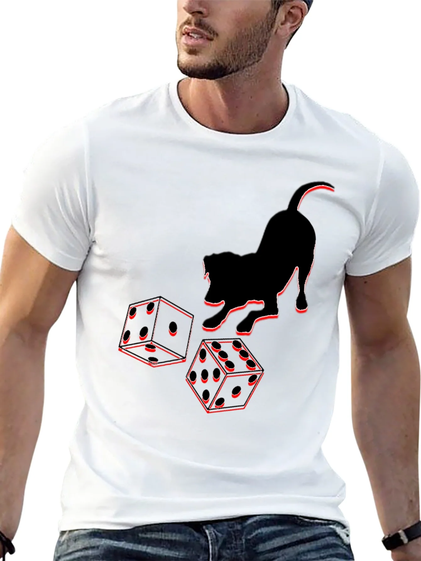 Dice & Cat Graphic Tee - Playful Style