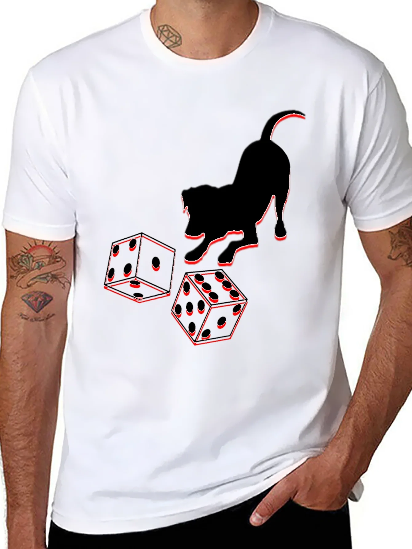 Dice & Cat Graphic Tee - Playful Style