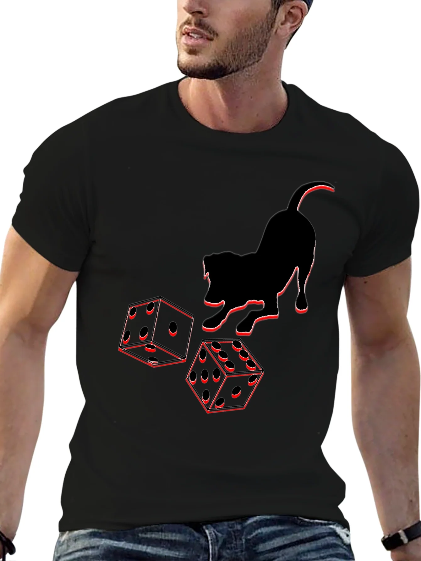 Dice & Cat Graphic Tee - Playful Style