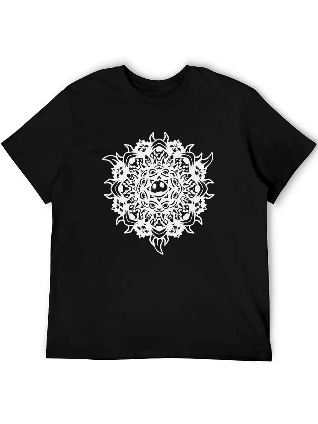 Black Tee with Skull Mandala Graphic