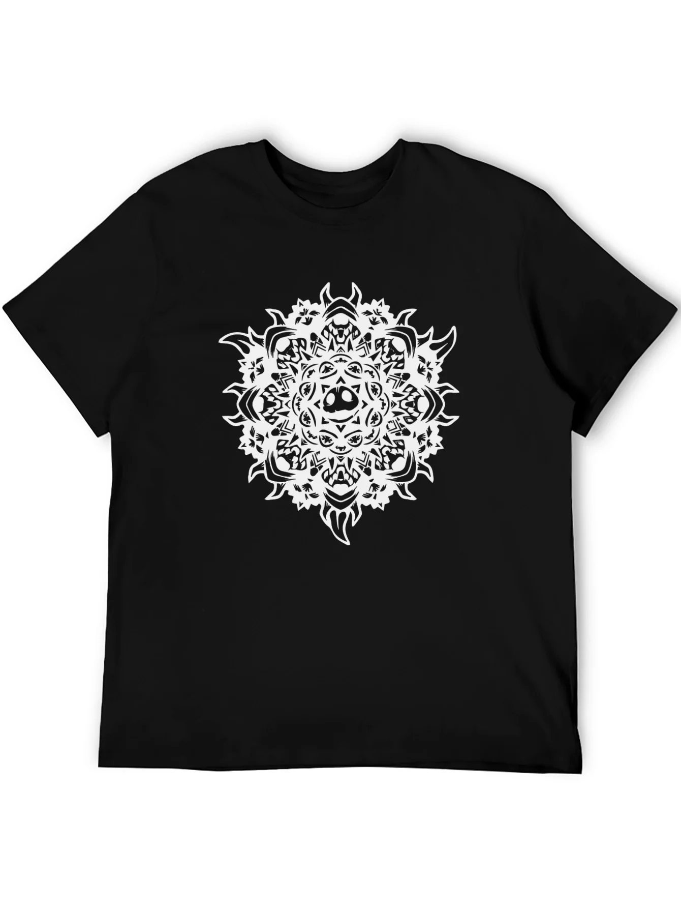 Black Tee with Skull Mandala Graphic
