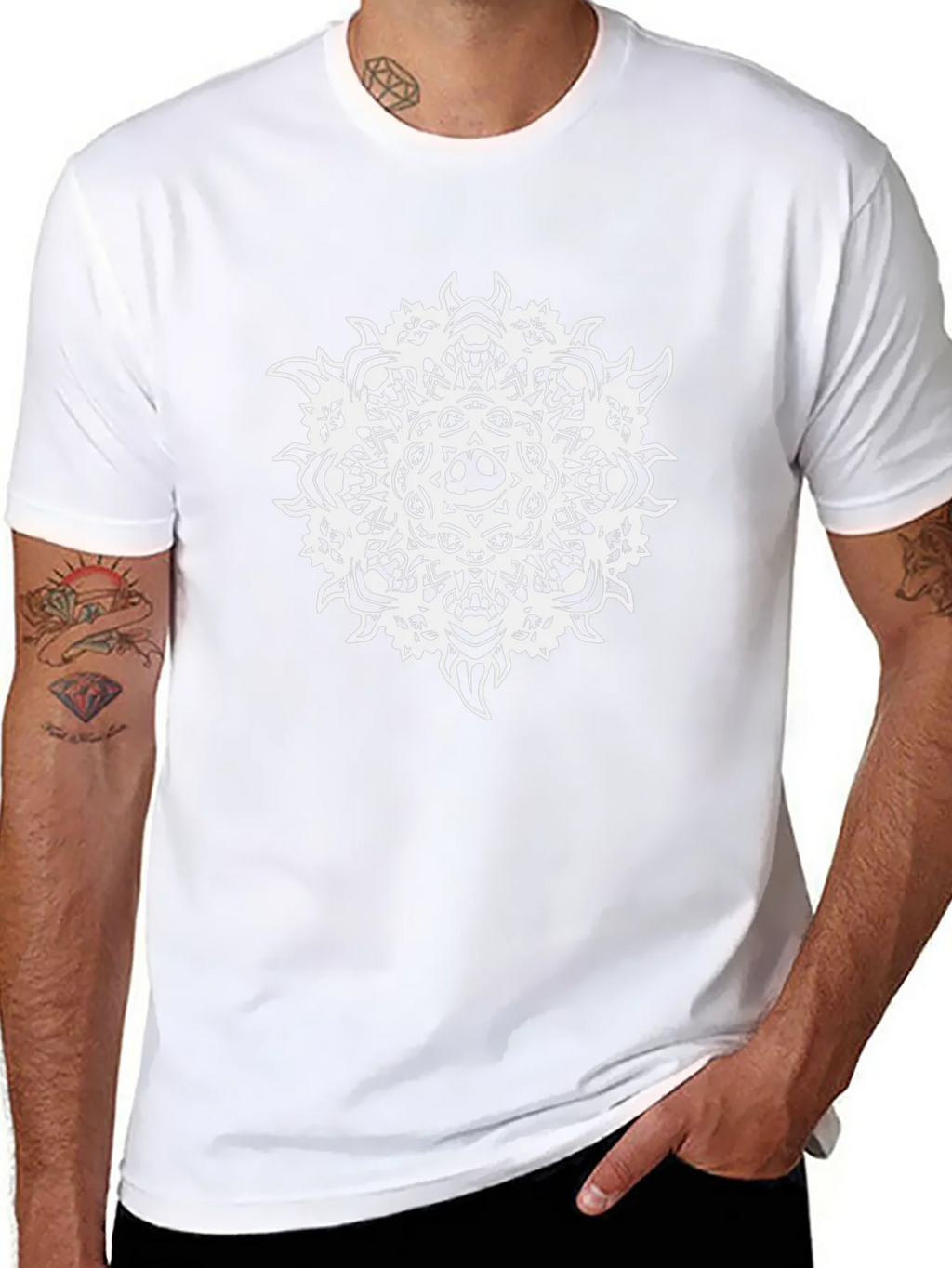 Black Tee with Skull Mandala Graphic