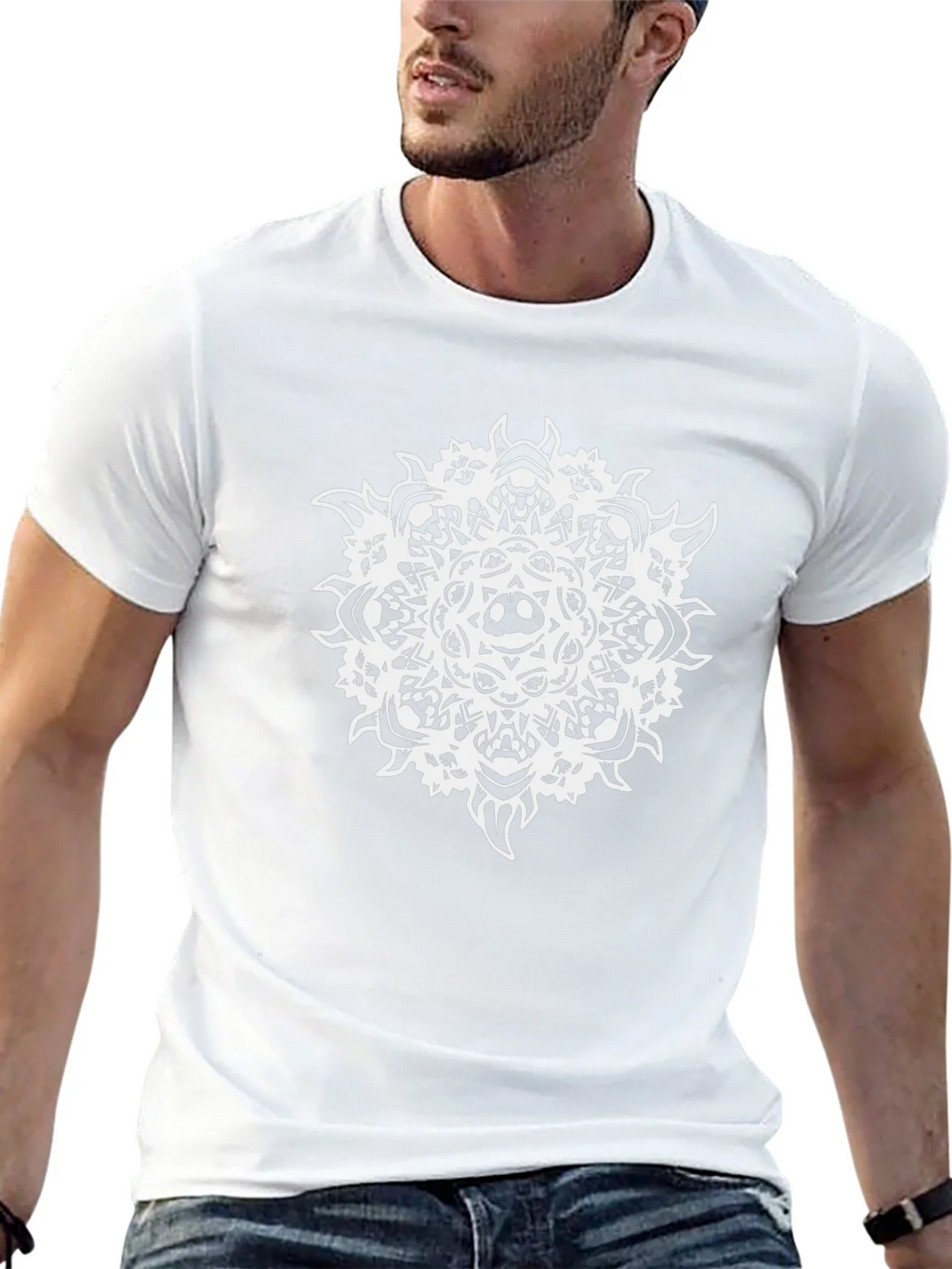 Black Tee with Skull Mandala Graphic