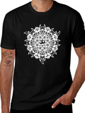 Black Tee with Skull Mandala Graphic