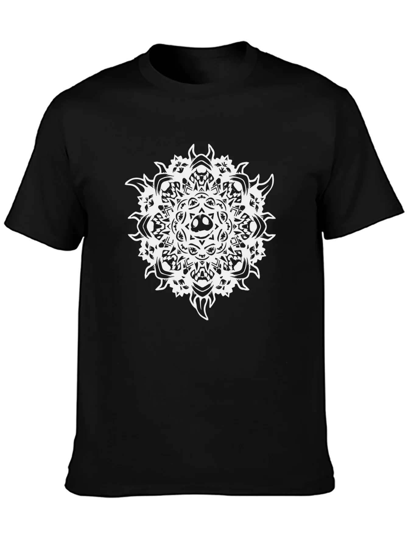 Black Tee with Skull Mandala Graphic