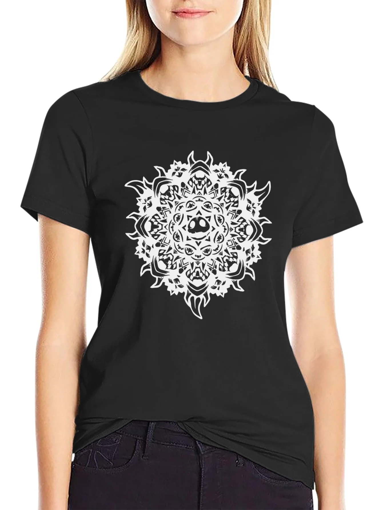 Black Tee with Skull Mandala Graphic