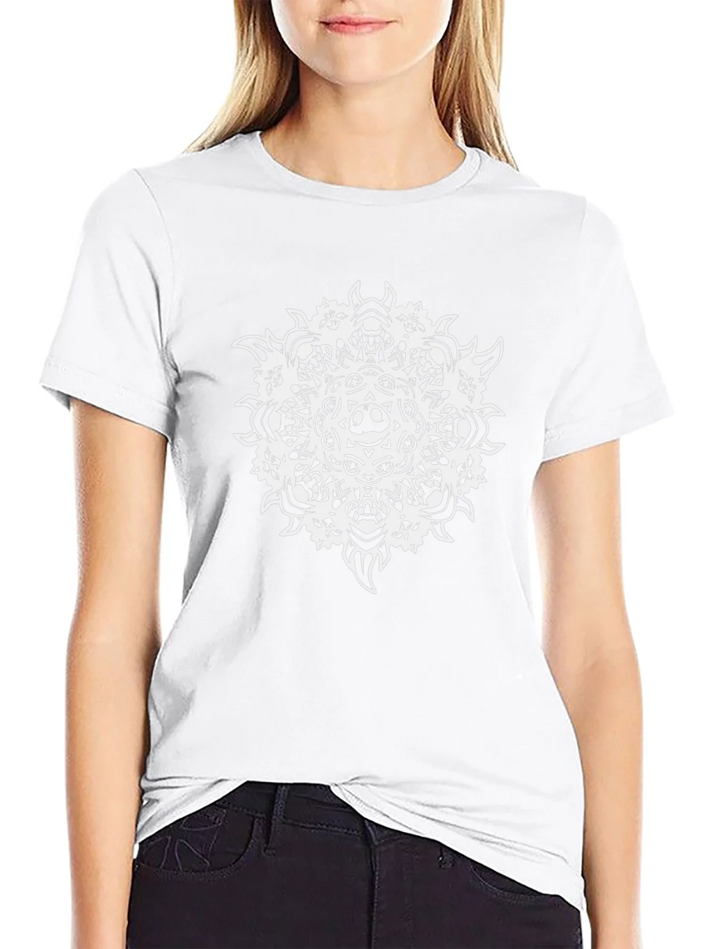 Black Tee with Skull Mandala Graphic