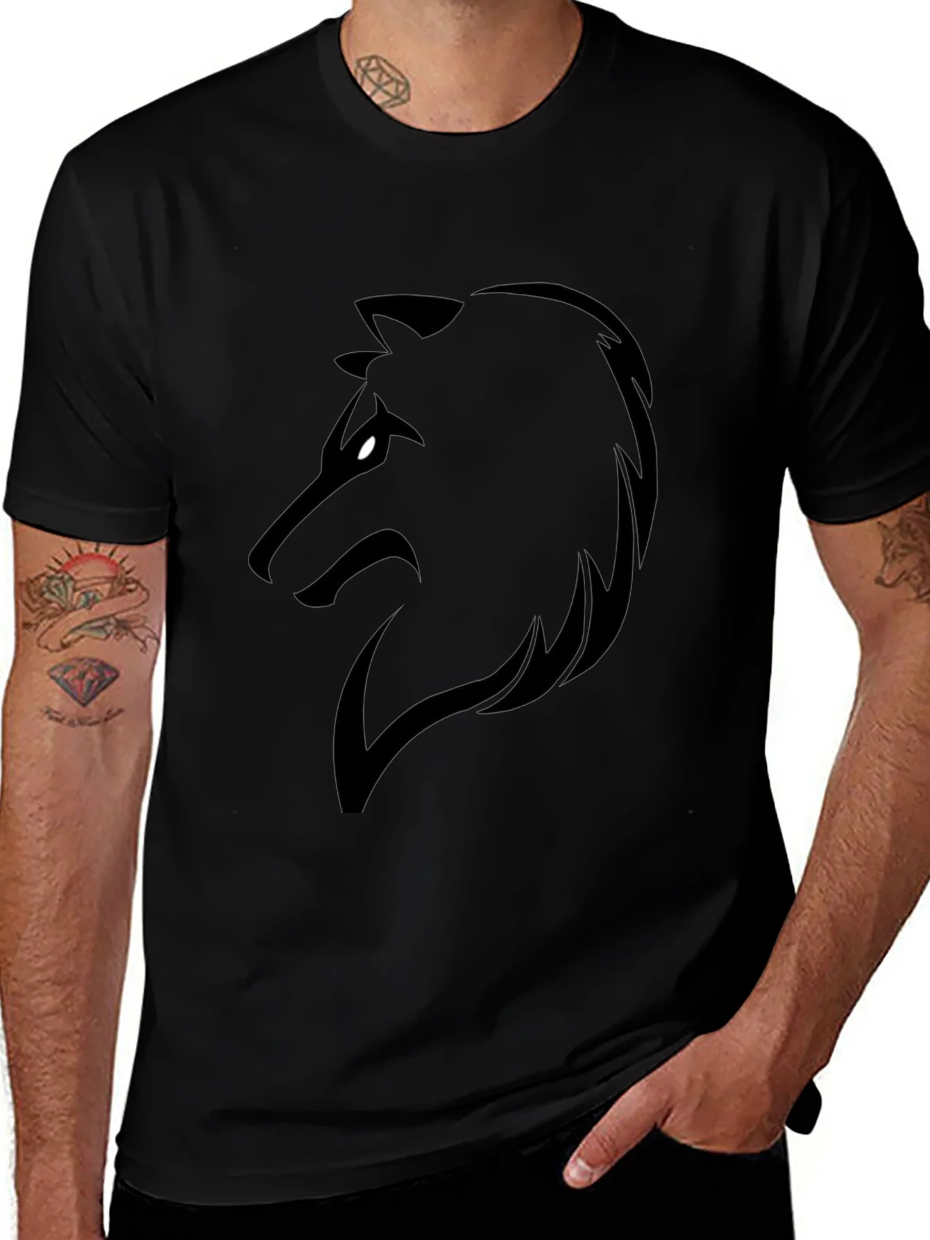 Black Wolf Graphic Tee - Mens Short Sleeve T-Shirt