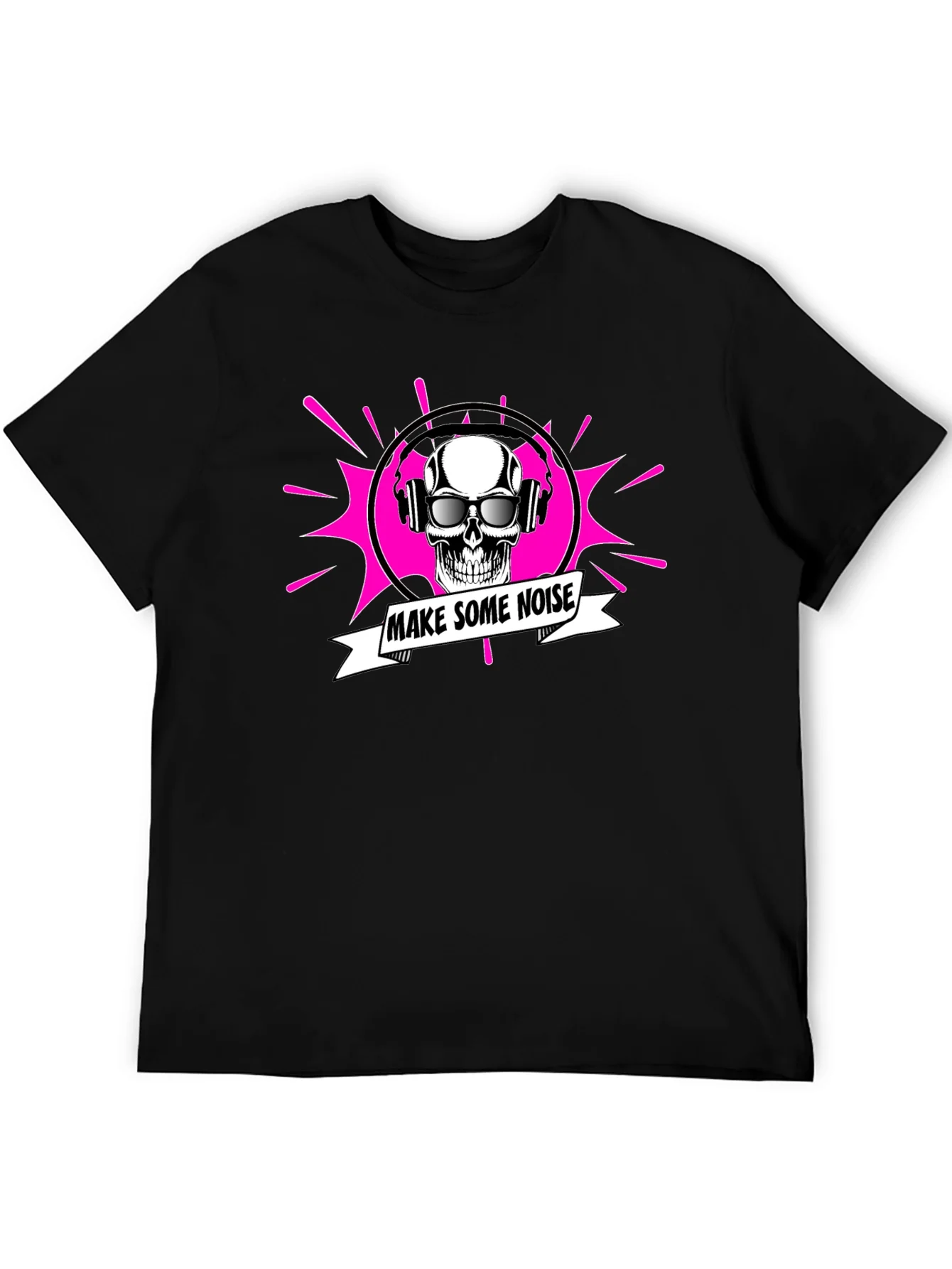 Make Some Noise Skull Graphic Tee - Black Cotton T-Shirt