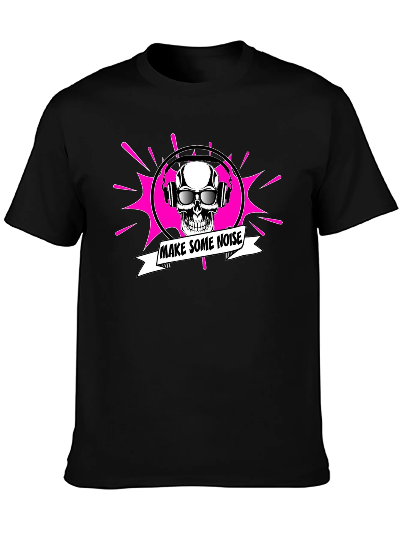 Make Some Noise Skull Graphic Tee - Black Cotton T-Shirt