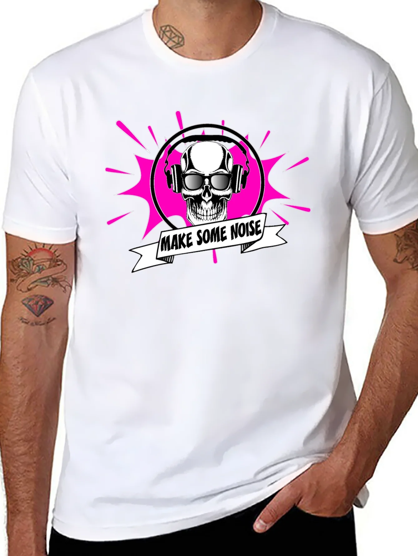 Make Some Noise Skull Graphic Tee - Black Cotton T-Shirt
