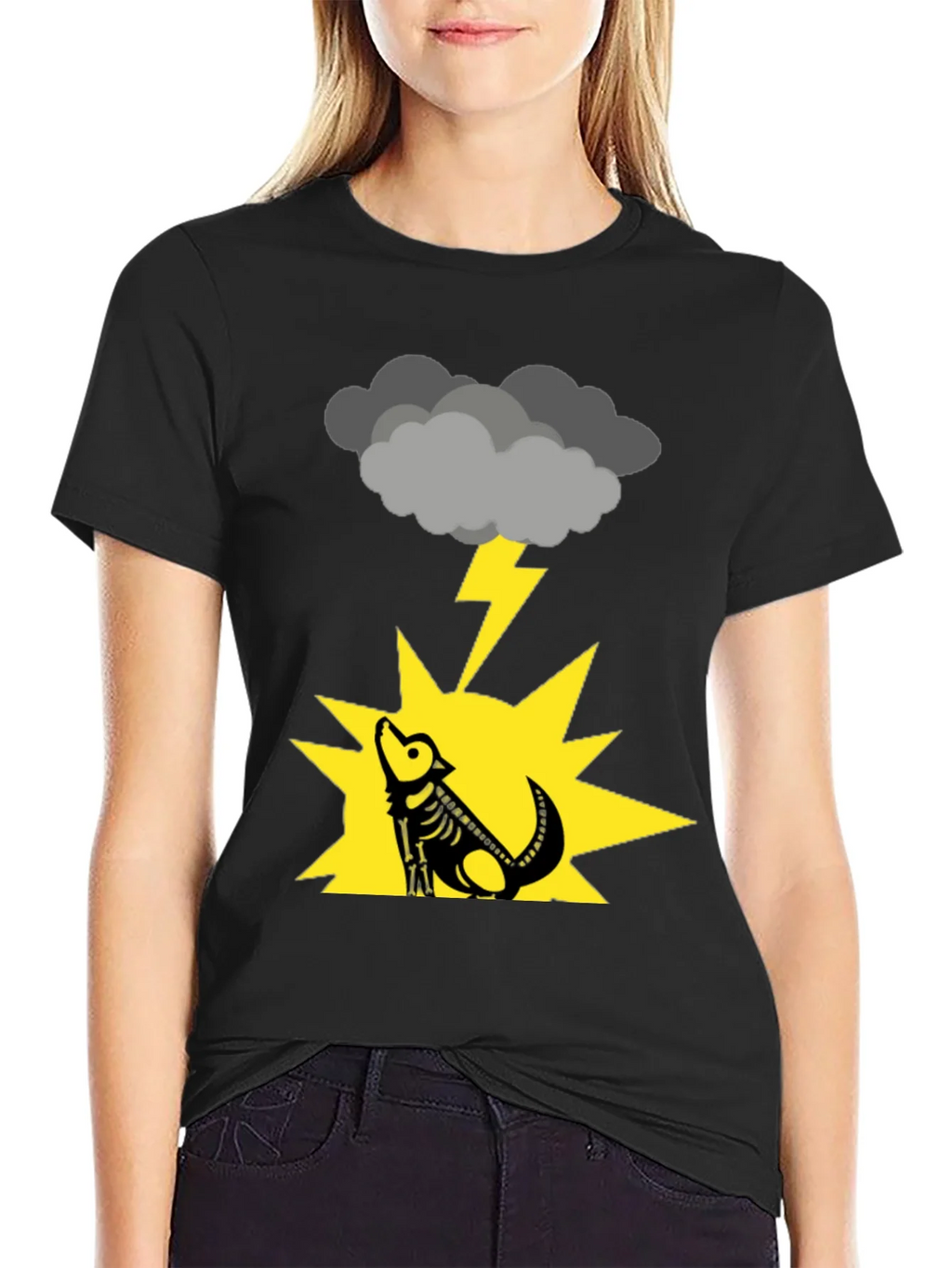 Stormy Wolf Skeleton Black T-Shirt