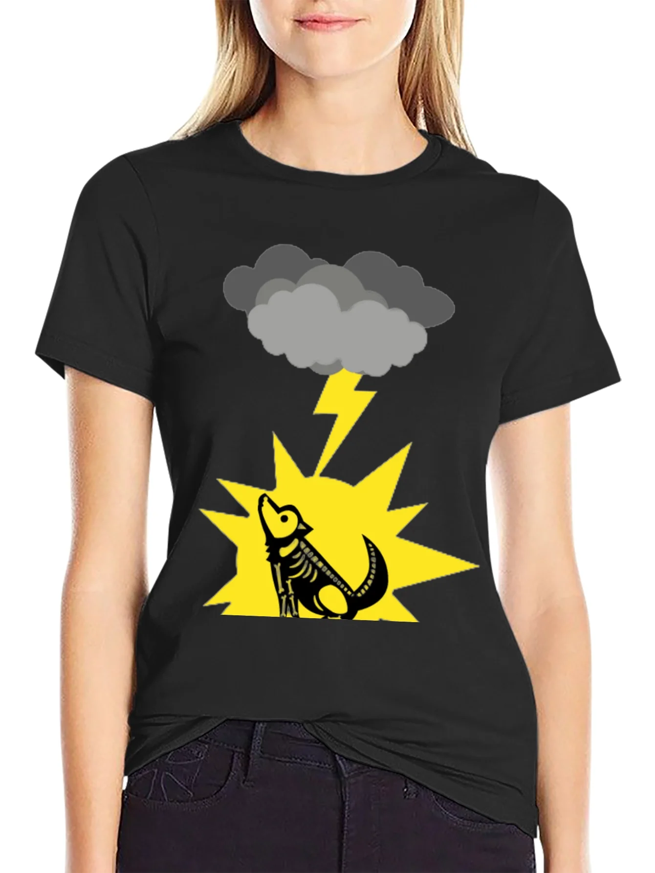 Stormy Wolf Skeleton Black T-Shirt