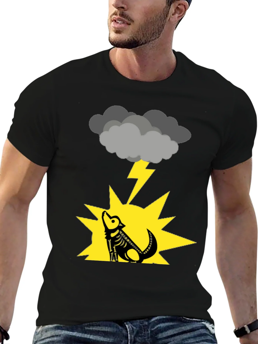 Stormy Wolf Skeleton Black T-Shirt