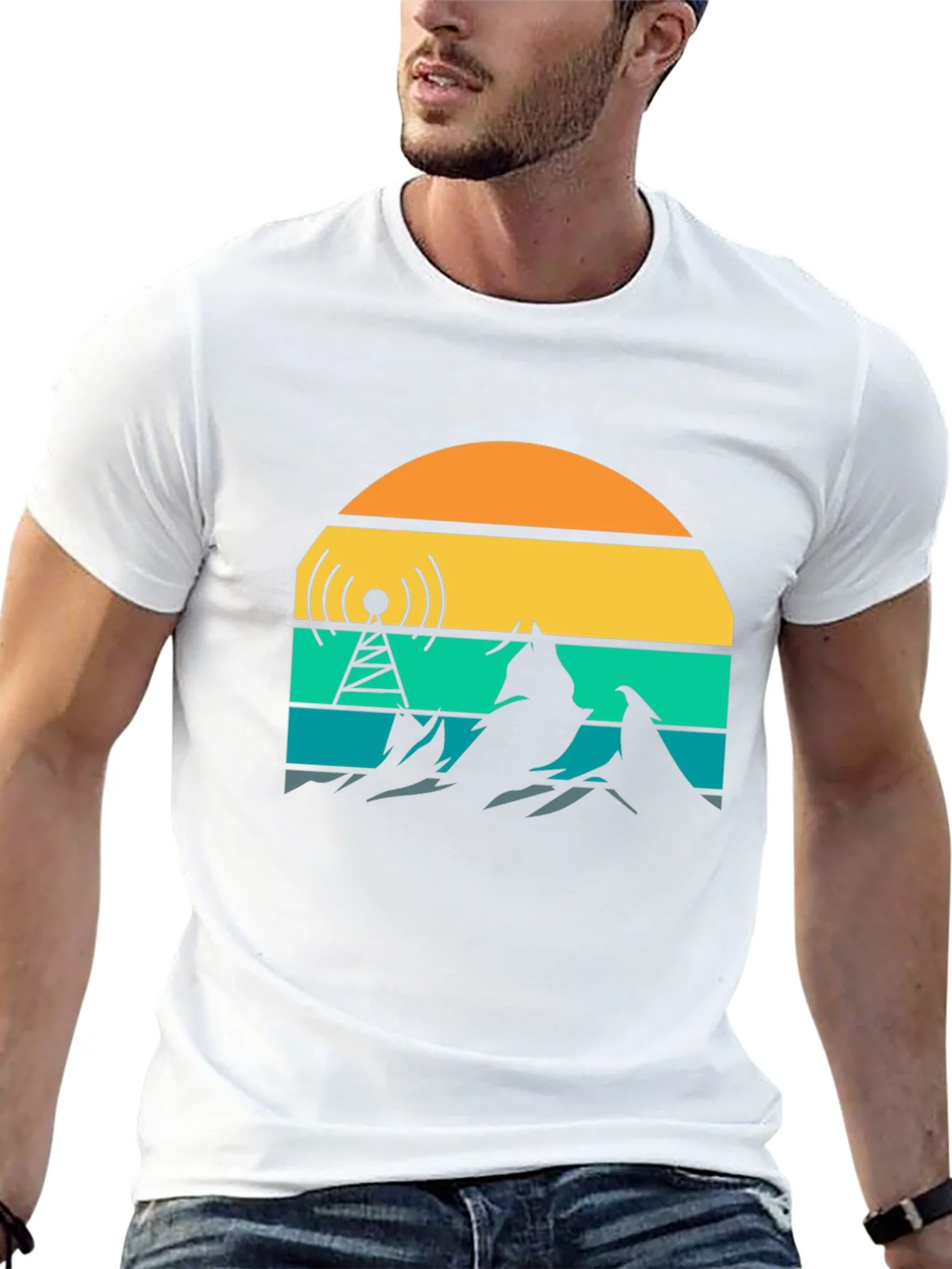 Retro Sunset Mountain Radio Tower T-Shirt