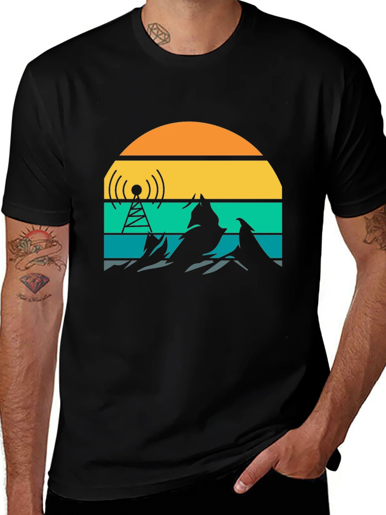Retro Sunset Mountain Radio Tower T-Shirt