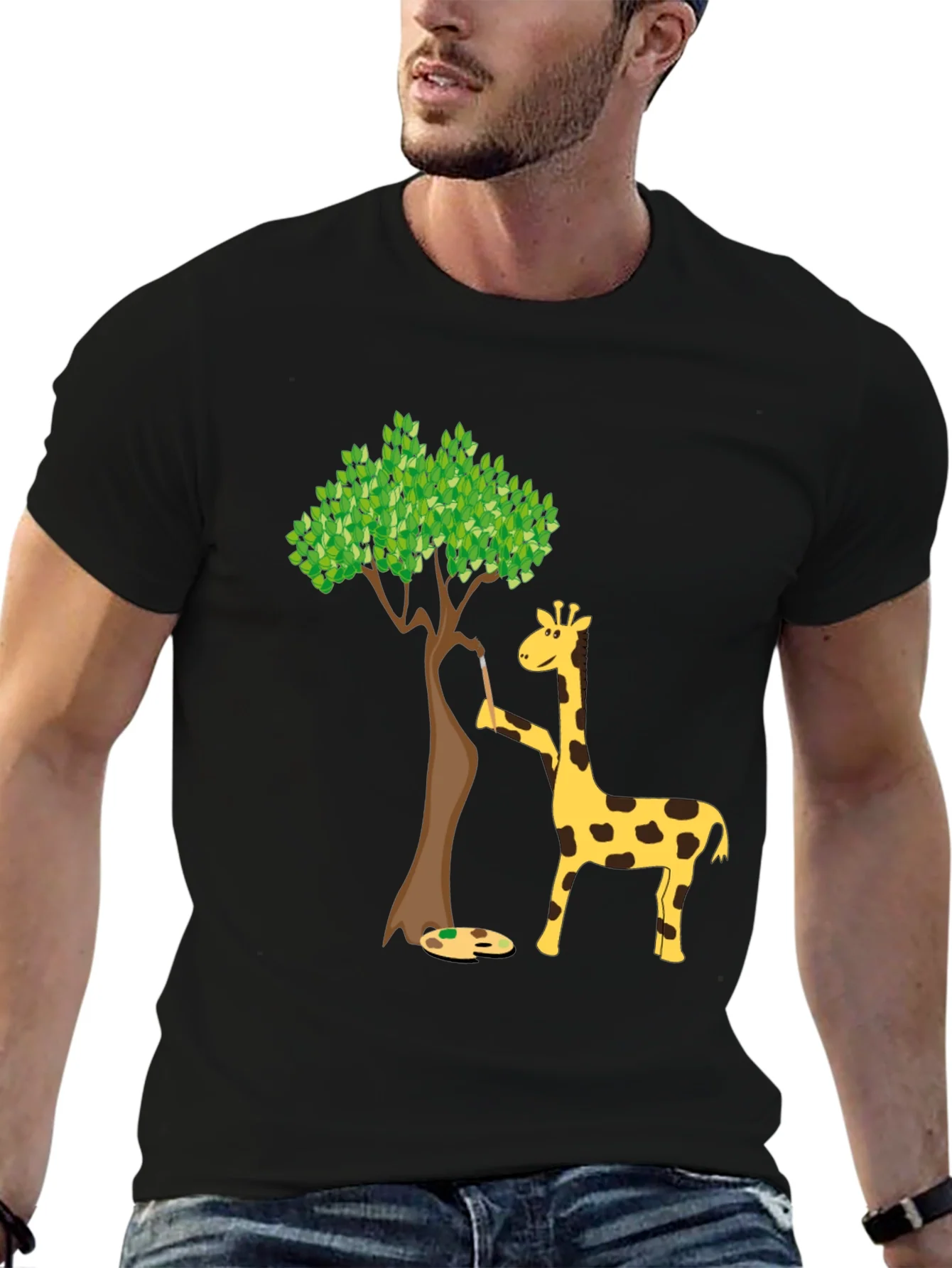 Giraffe Painting Tree T-Shirt - Unique Animal Graphic Tee