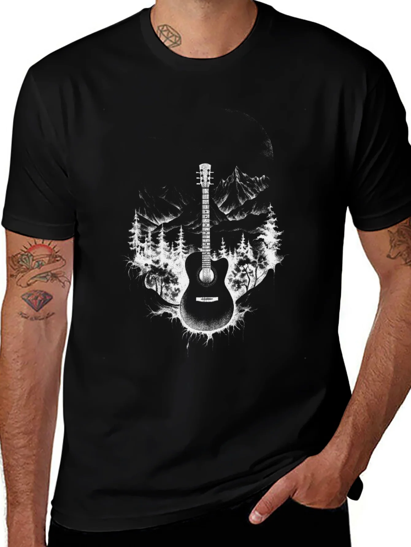 Guitar Mountain T-Shirt - Black Graphic Tee