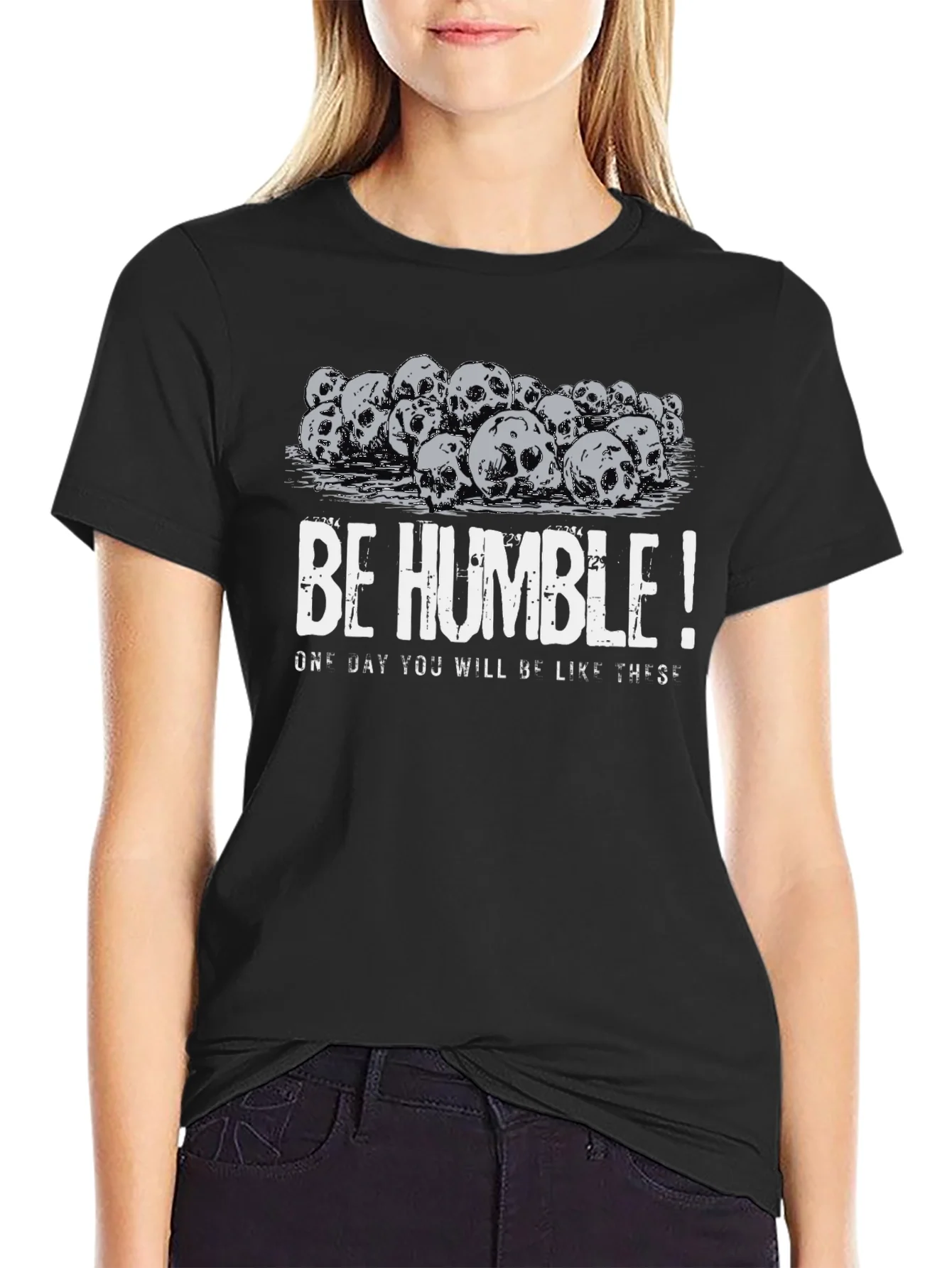 Be Humble Skull Pile Graphic Tee - Black Cotton T-Shirt