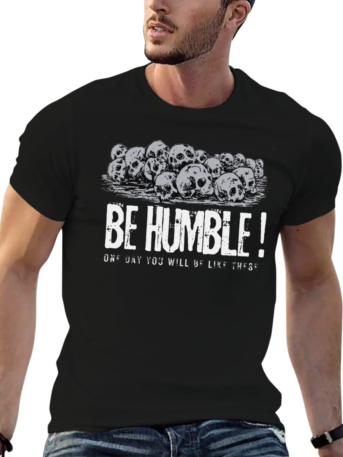 Be Humble Skull Pile Graphic Tee - Black Cotton T-Shirt