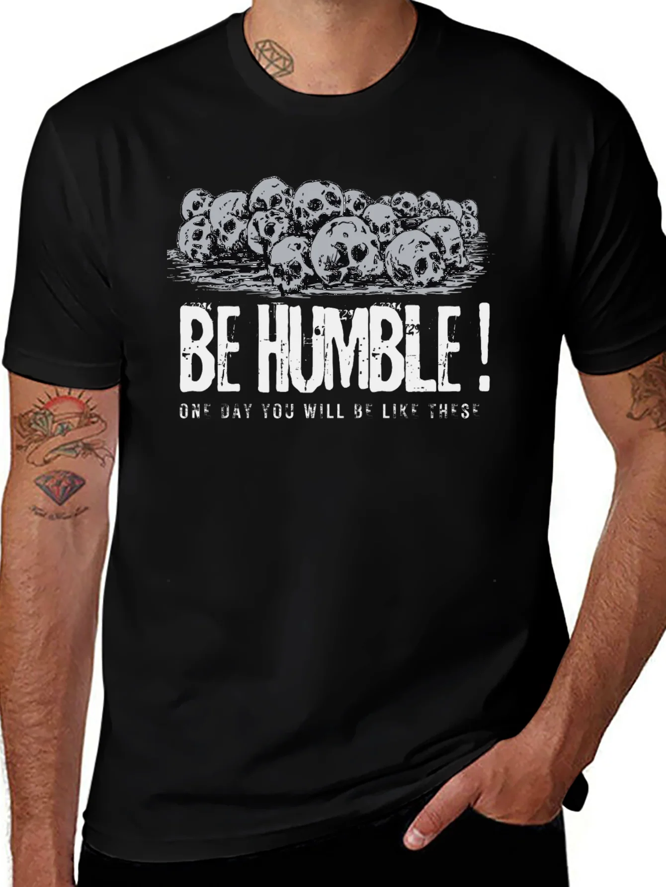 Be Humble Skull Pile Graphic Tee - Black Cotton T-Shirt