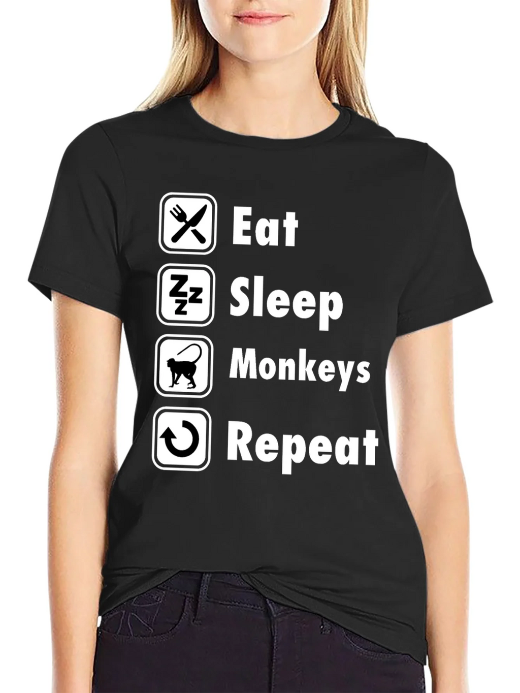 Eat Sleep Monkeys Repeat Black T-Shirt