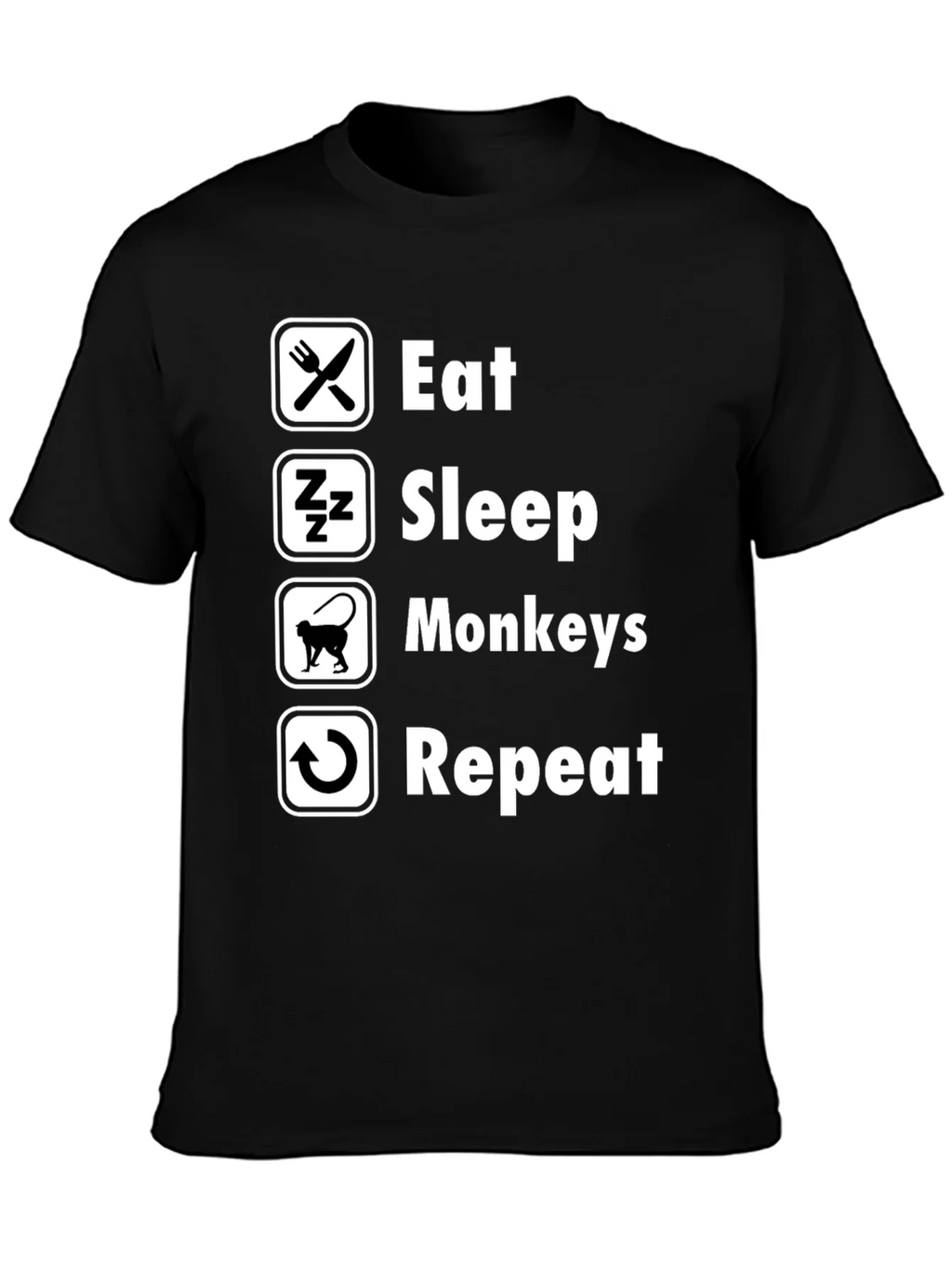 Eat Sleep Monkeys Repeat Black T-Shirt