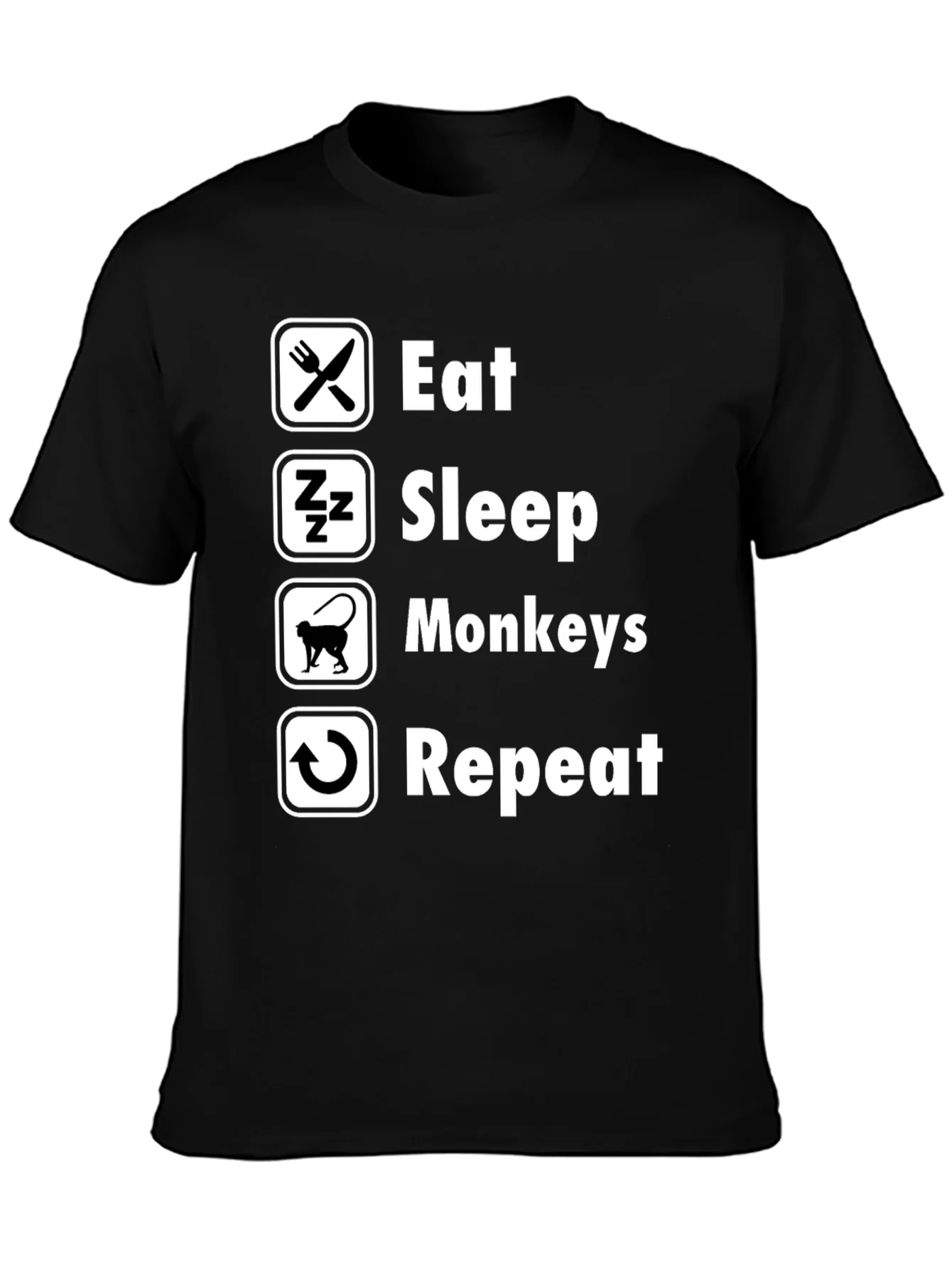 Eat Sleep Monkeys Repeat Black T-Shirt