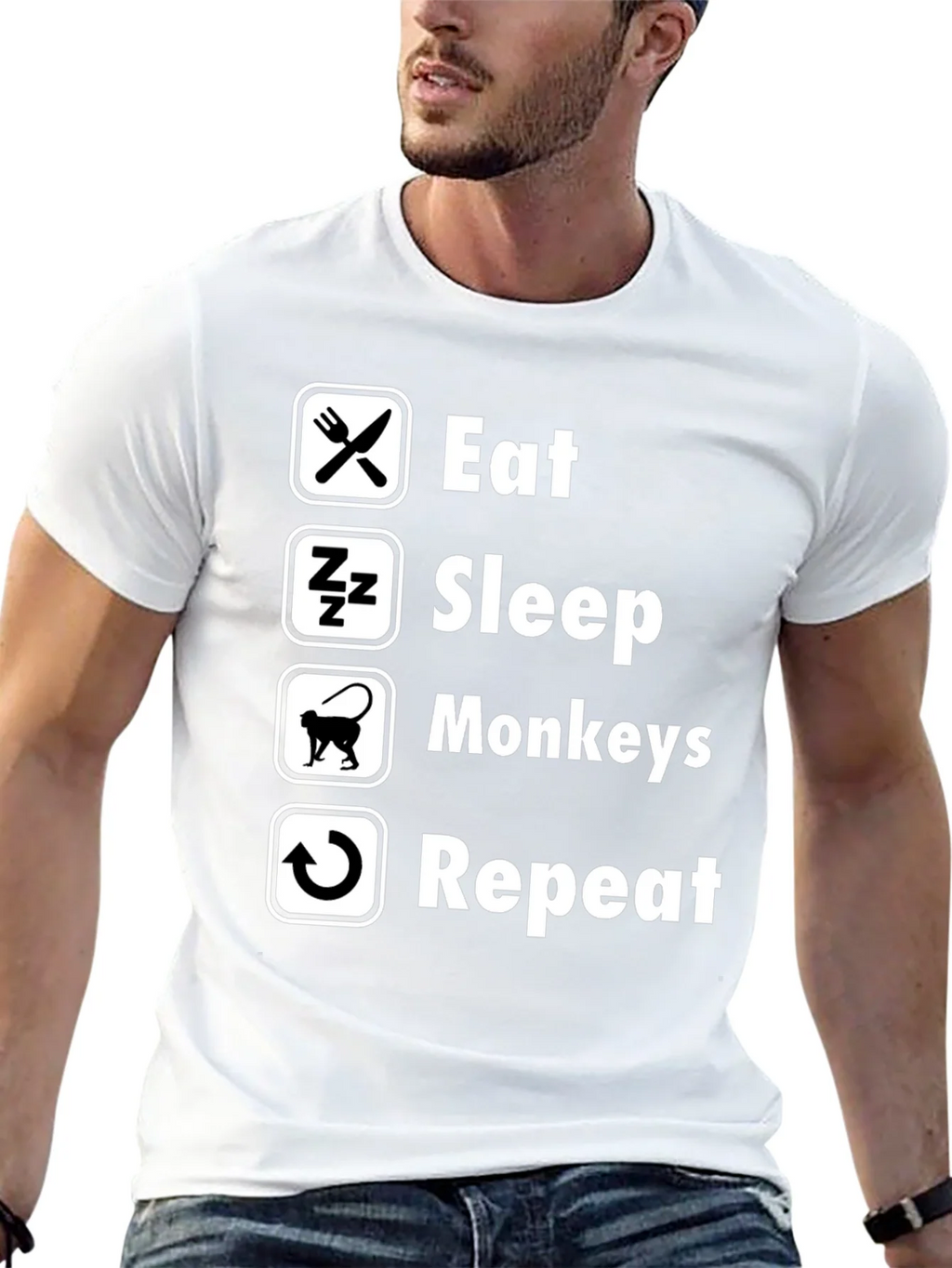 Eat Sleep Monkeys Repeat Black T-Shirt