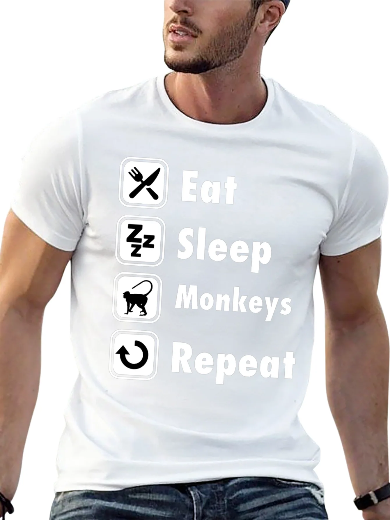 Eat Sleep Monkeys Repeat Black T-Shirt