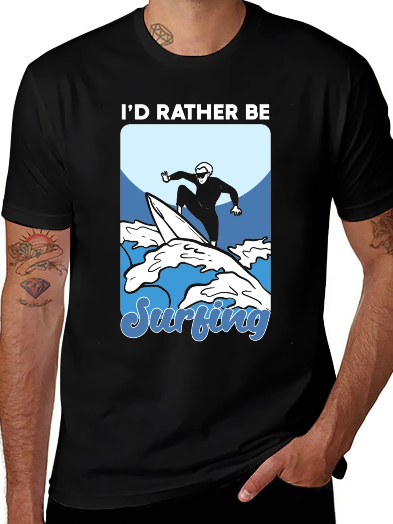 Id Rather Be Surfing Graphic Tee - Black Cotton T-Shirt