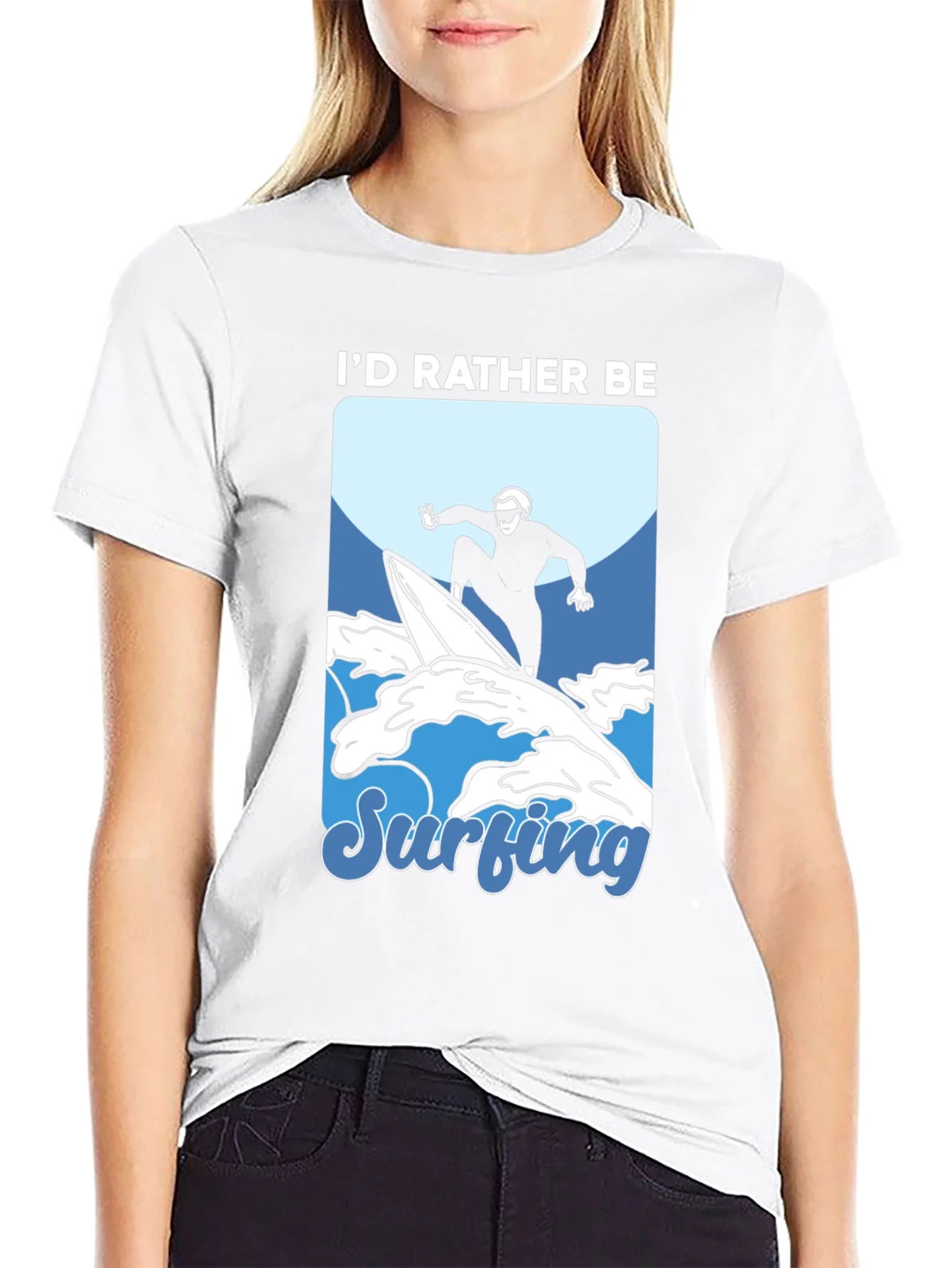 Id Rather Be Surfing Graphic Tee - Black Cotton T-Shirt