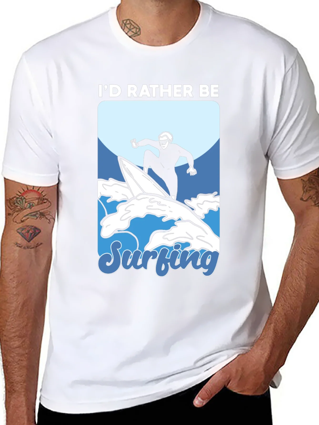 Id Rather Be Surfing Graphic Tee - Black Cotton T-Shirt