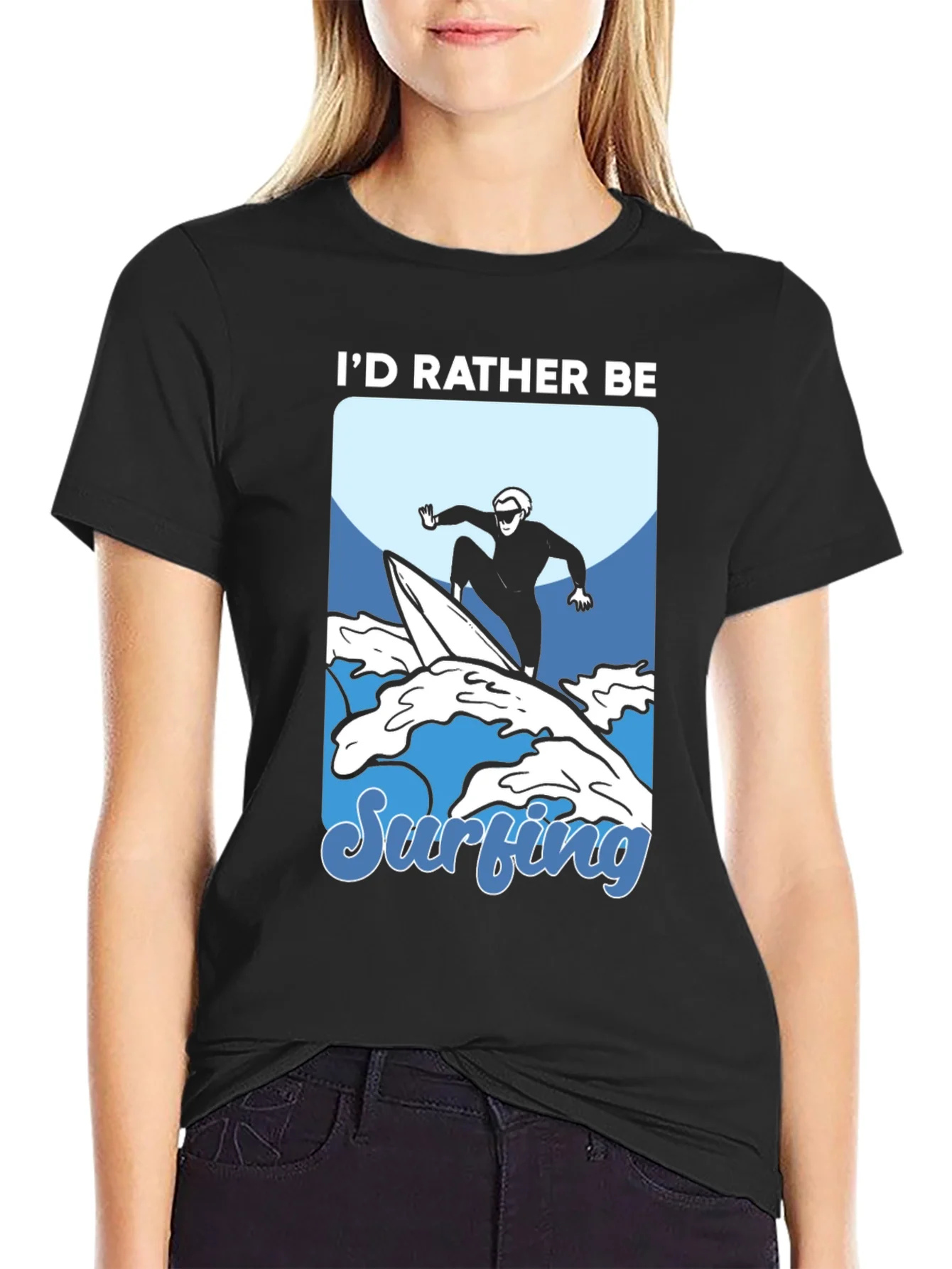 Id Rather Be Surfing Graphic Tee - Black Cotton T-Shirt