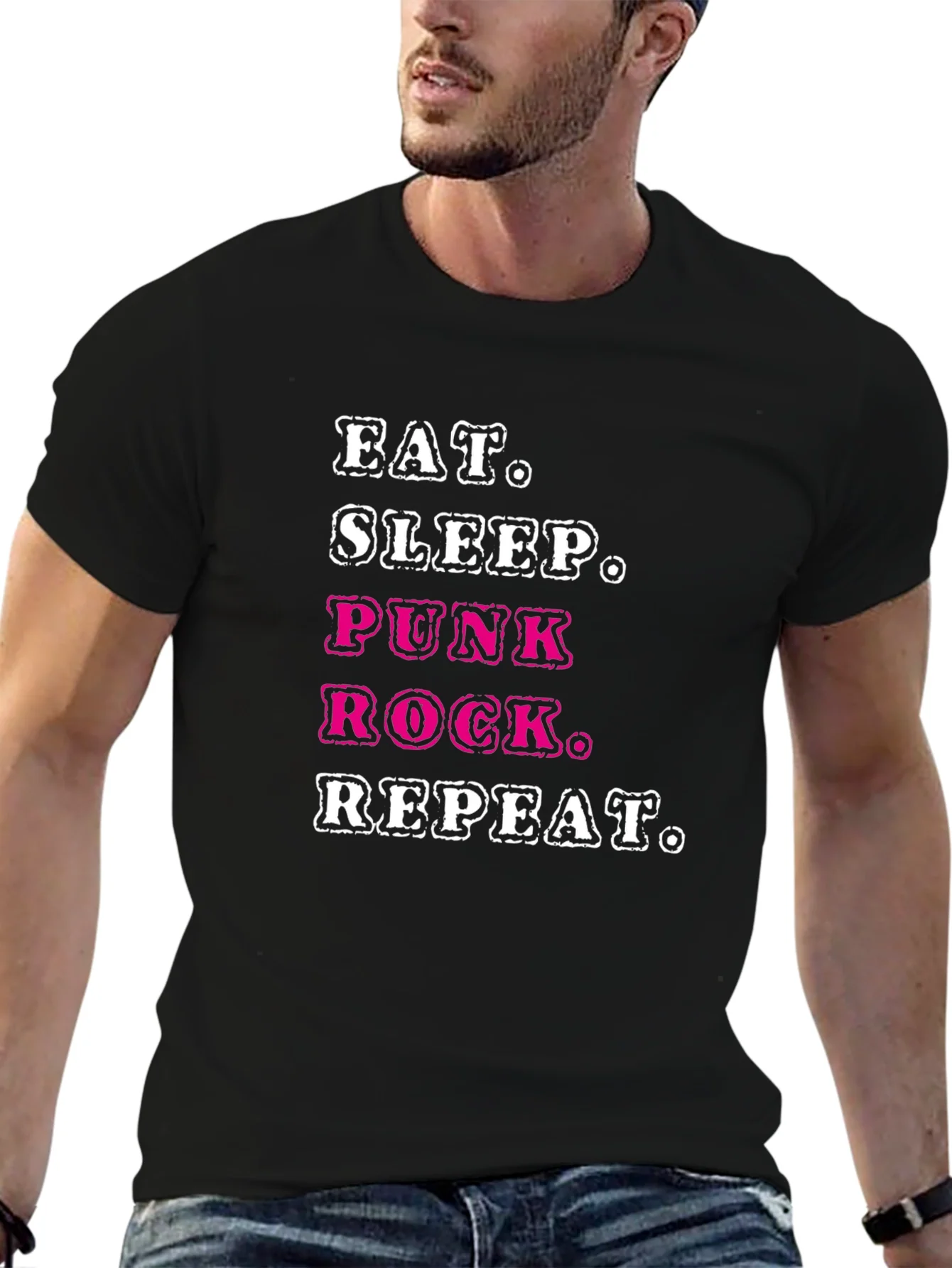 Eat Sleep Punk Rock Repeat Graphic Tee - Black