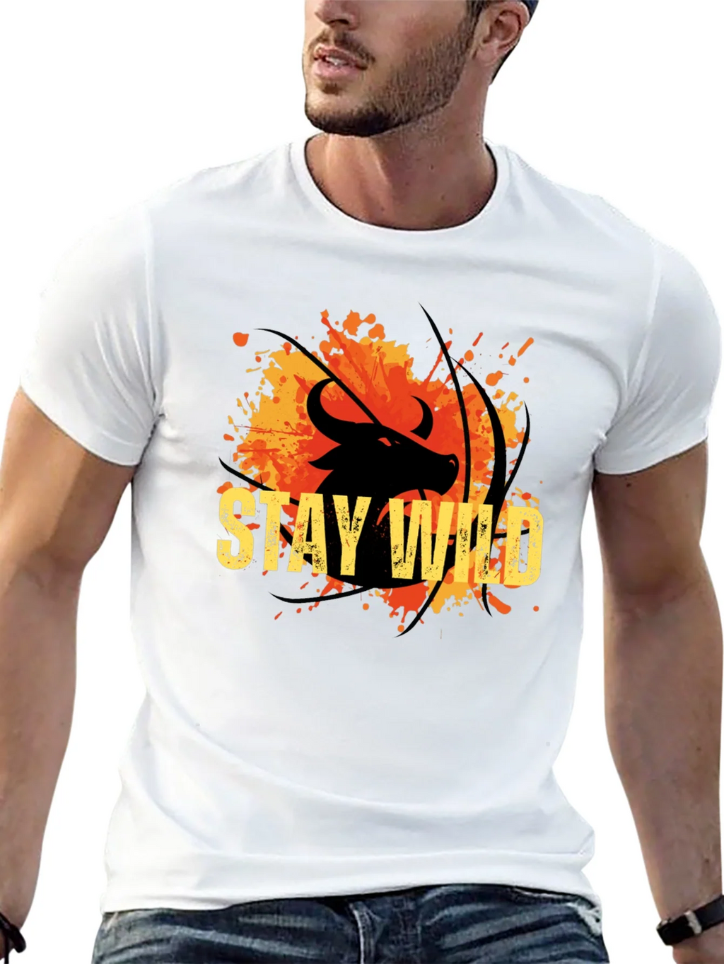 Stay Wild Buffalo Graphic Tee - Black Cotton T-Shirt