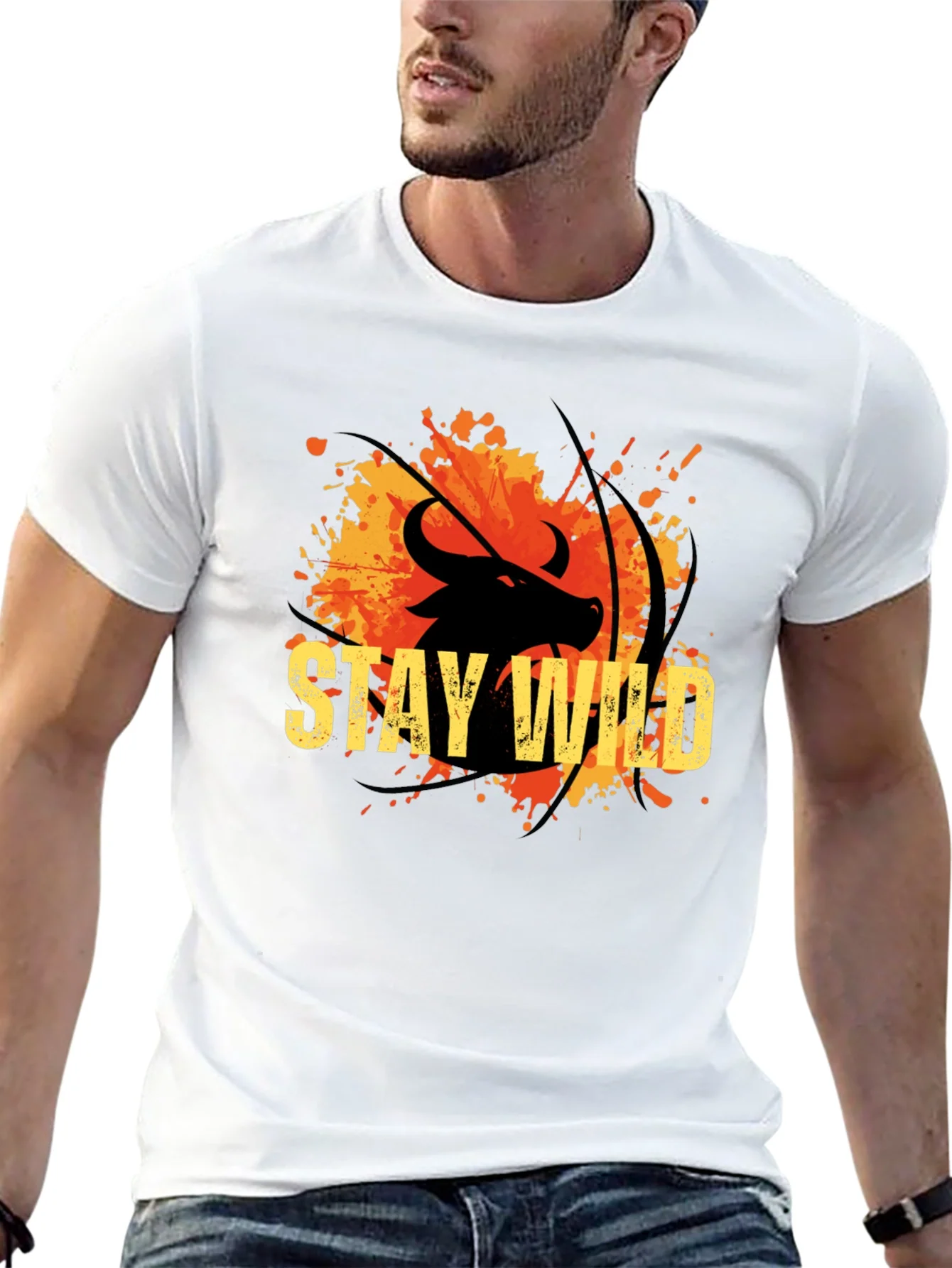 Stay Wild Buffalo Graphic Tee - Black Cotton T-Shirt