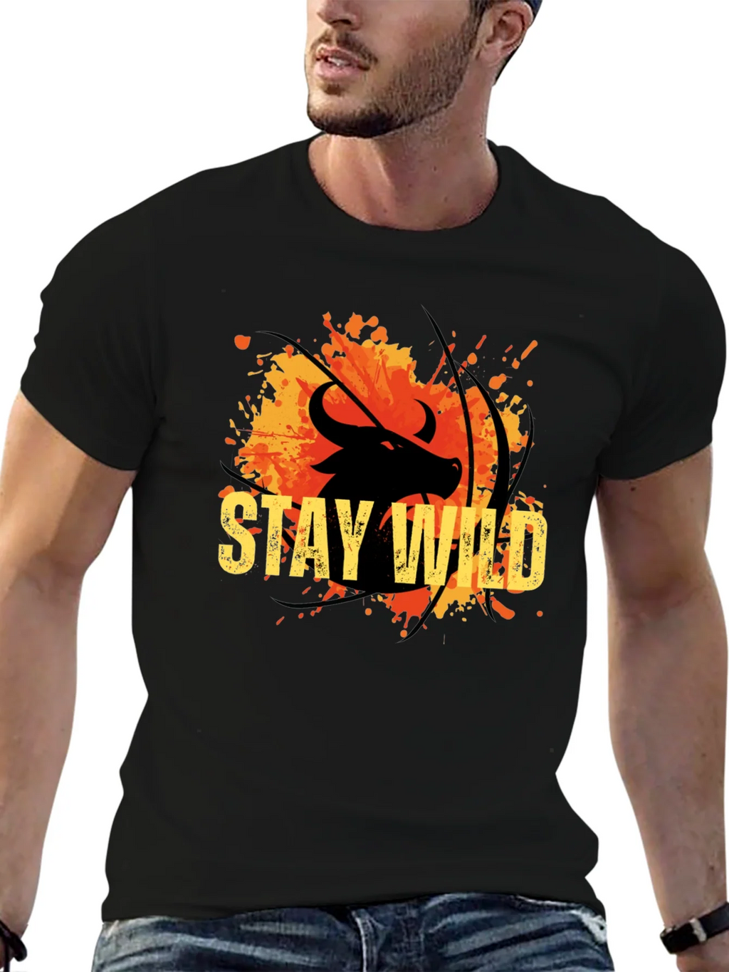 Stay Wild Buffalo Graphic Tee - Black Cotton T-Shirt