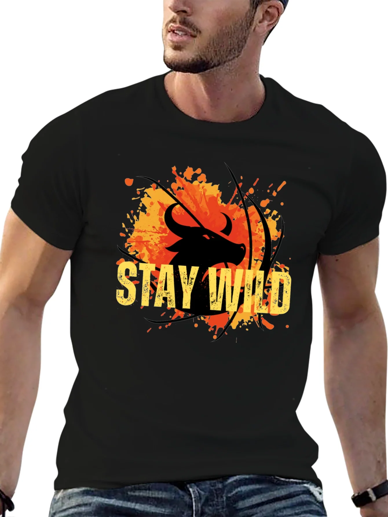 Stay Wild Buffalo Graphic Tee - Black Cotton T-Shirt