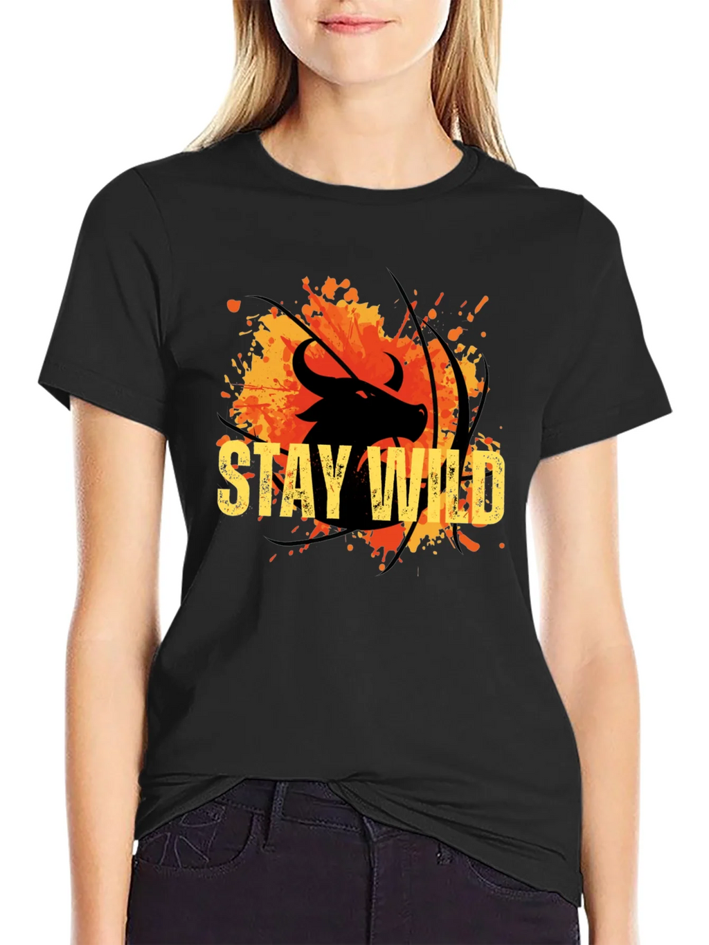 Stay Wild Buffalo Graphic Tee - Black Cotton T-Shirt