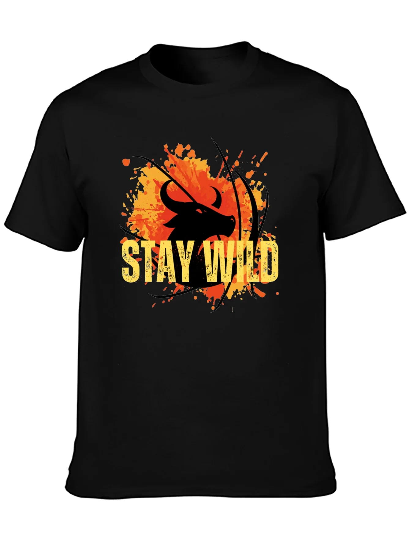 Stay Wild Buffalo Graphic Tee - Black Cotton T-Shirt