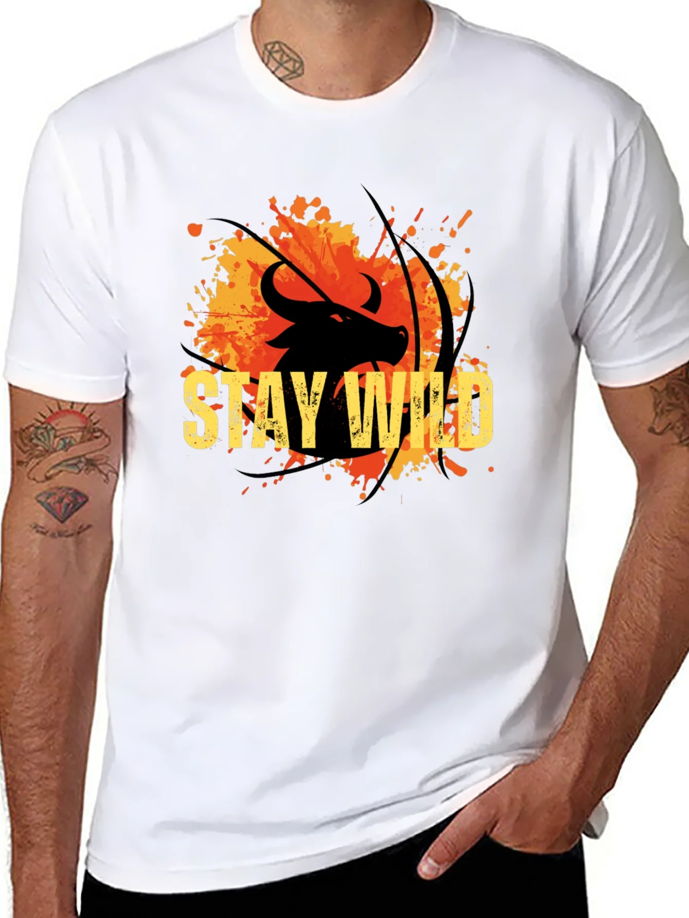Stay Wild Buffalo Graphic Tee - Black Cotton T-Shirt