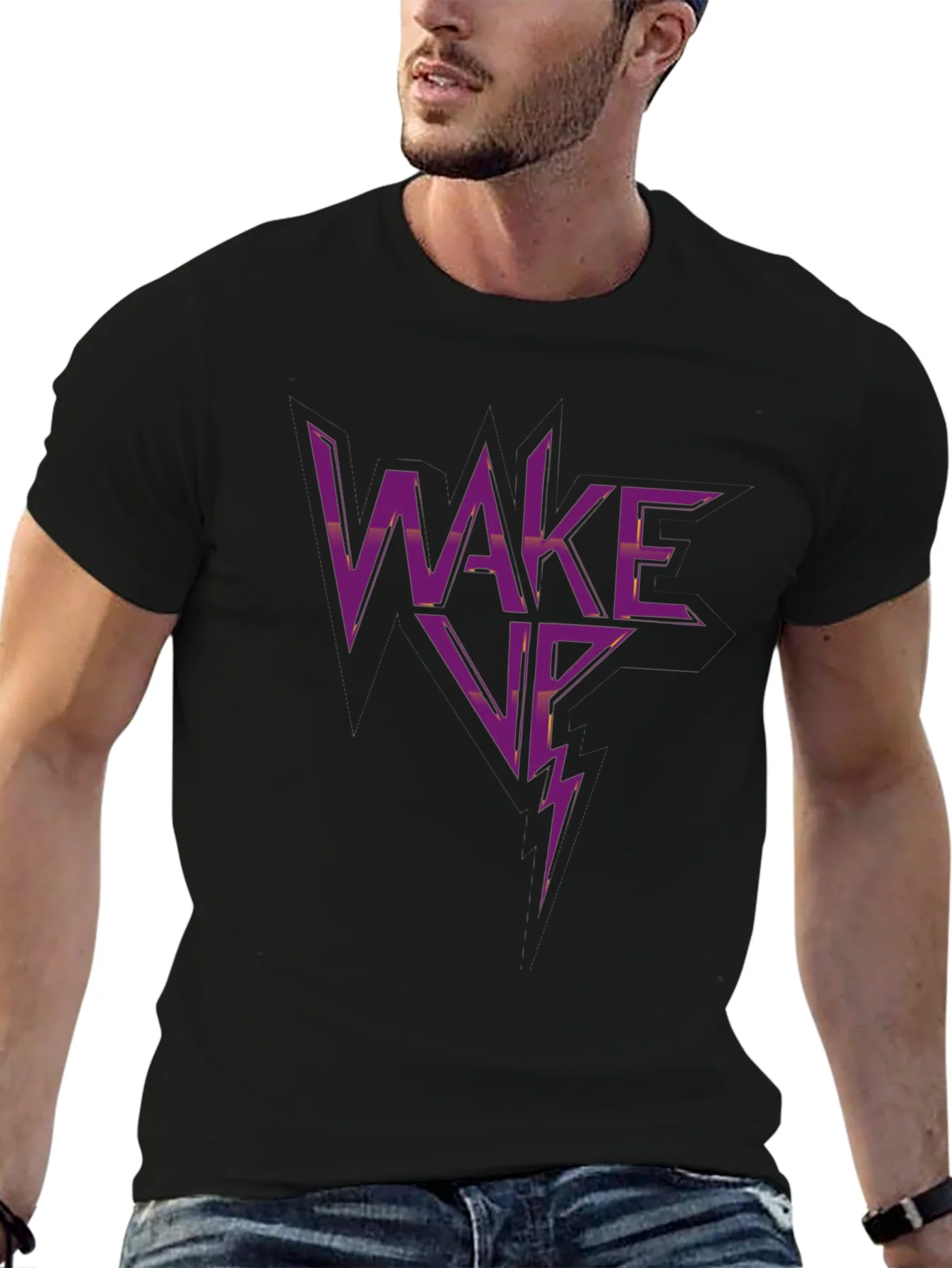 Wake Up Graphic Print Black T-Shirt