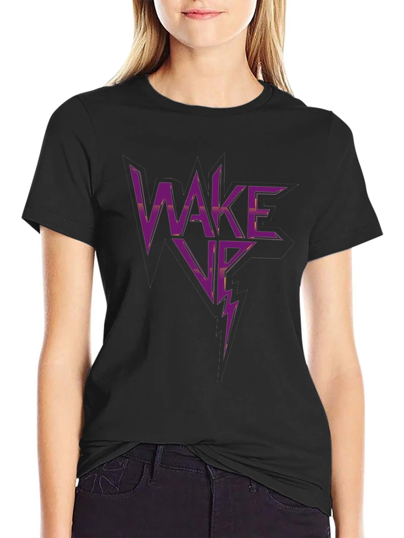 Wake Up Graphic Print Black T-Shirt