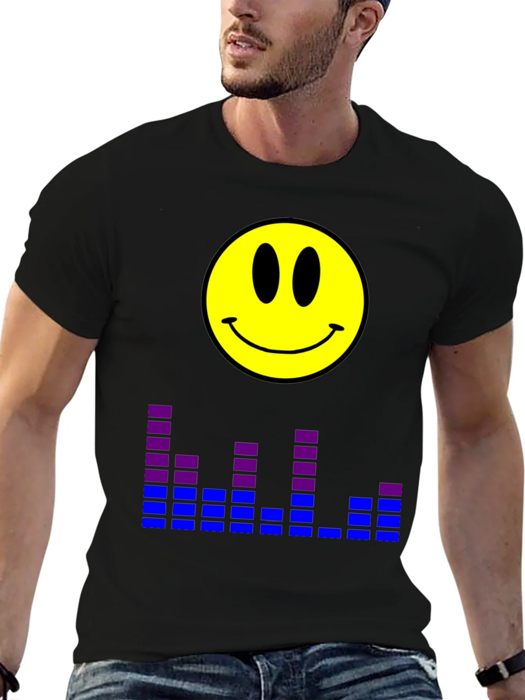 Smiley Face Graphic Tee - Black T-Shirt